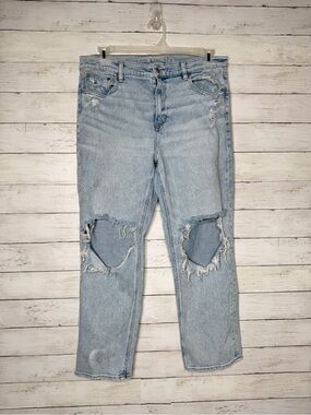American Eagle AE Super High Rise Ankle Straight Jeans Distressed Size 14
